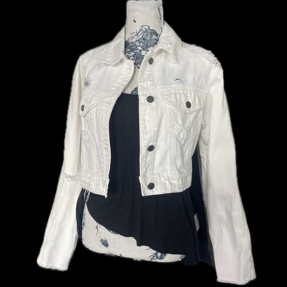 HIDDEN JEANS | M | Crop Distressed Cotton Denim Raw Button Jacket - Picture 1 of 14
